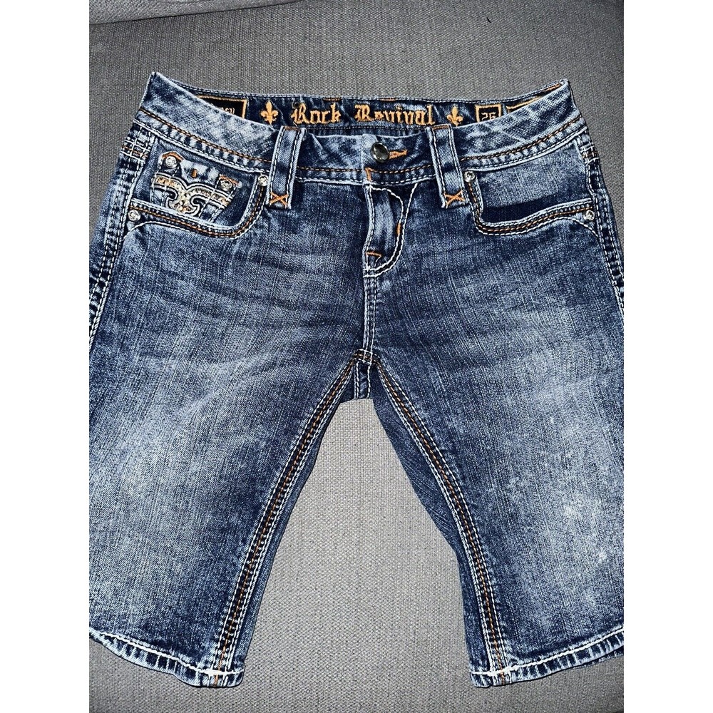 Rock Revival Womens Blue Medium Wash Coin Pocket Sasha Bermuda Shorts Size 26